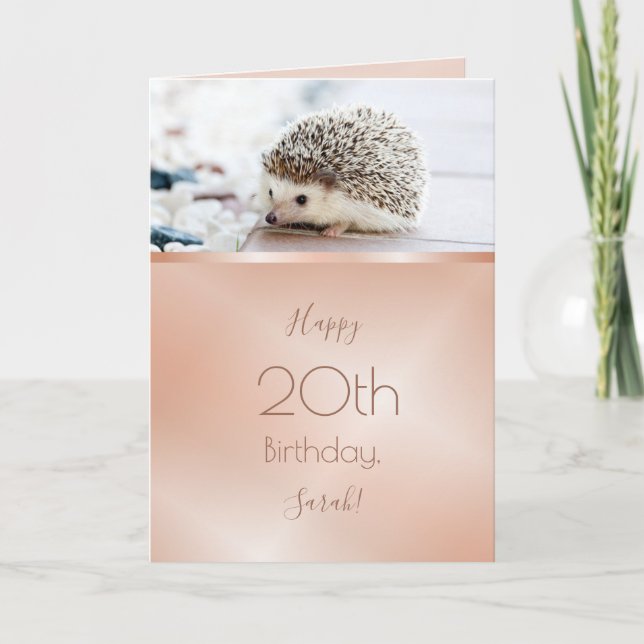 Tarjeta Cute Hedgehog Rosa Personalizado de oro Cumpleaños (Anverso)