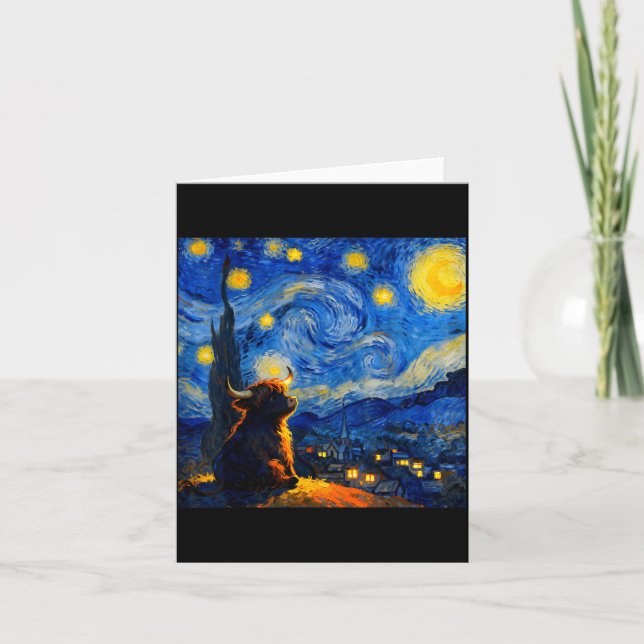 Tarjeta Cute Highland Baby Cow Graphic Van Gogh Style Star (Anverso)