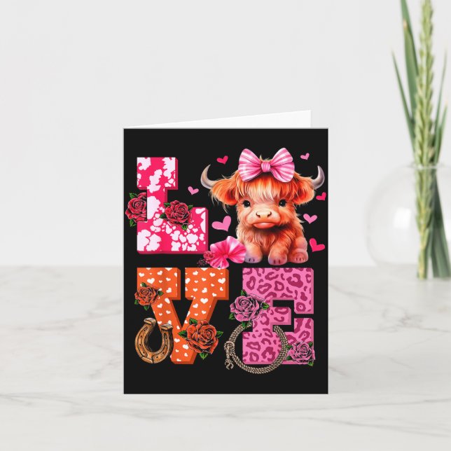 Tarjeta Cute Highland Cow And Nk Heart Valentines Day Love (Anverso)