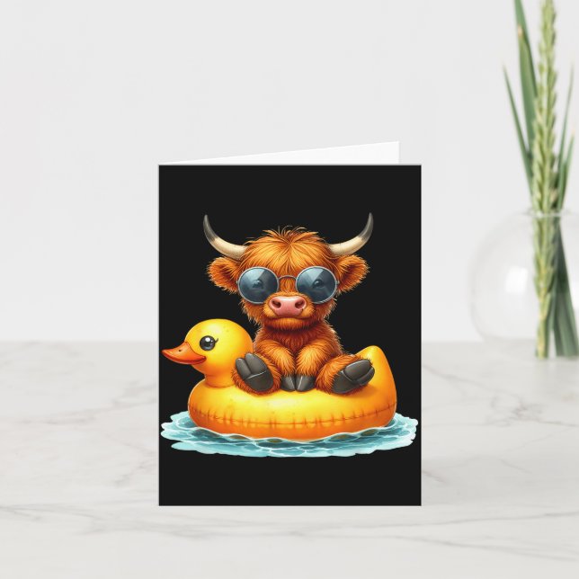 Tarjeta Cute Highland Cow Duck Ol Float Summer Vibes Swimm (Anverso)