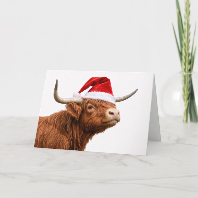 Tarjeta Cute Highland Cow with Santa Hat Christmas (Anverso)