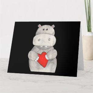 Tarjeta Cute Hippo Hippopotamus Sosteniendo Corazón   Amor