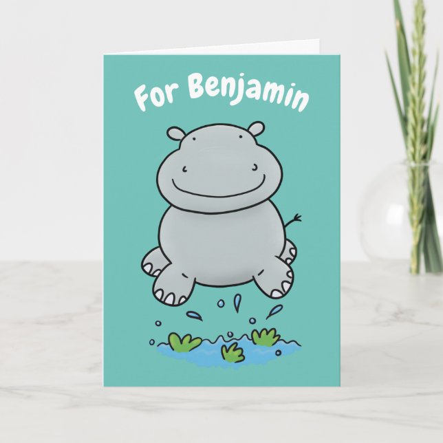 Tarjeta Cute hippo saltar personalizado cumpleaños persona (Anverso)