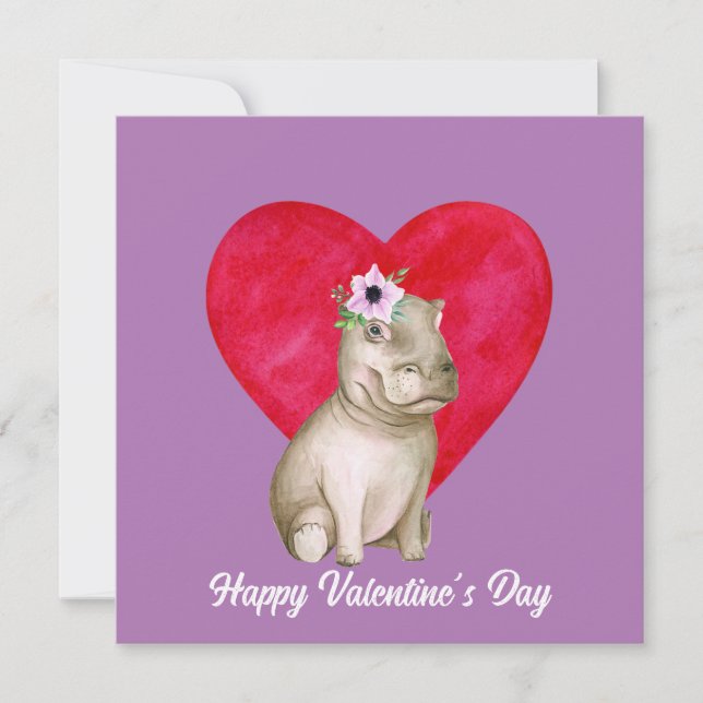 Tarjeta Cute Hippo Valentine (Anverso)