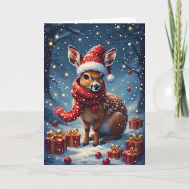 Tarjeta Cute Holiday DoeFolded Greeting Card (Anverso)