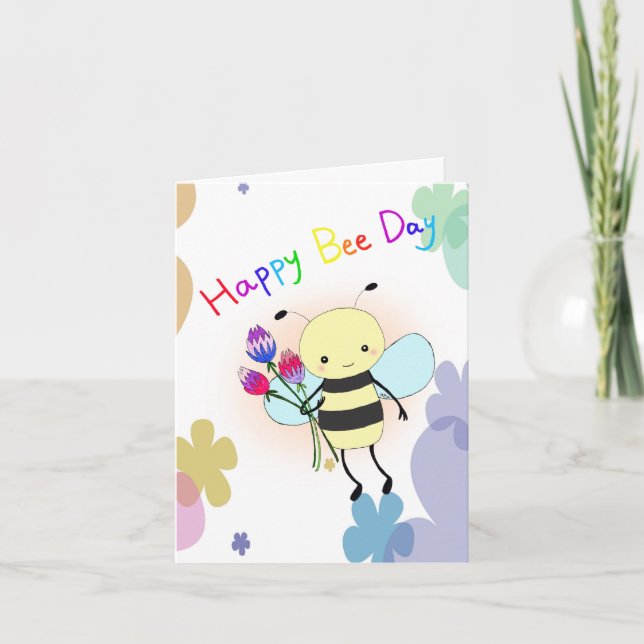 Tarjeta Cute Honey Bee with Flowers Happy Bee Day Birthday (Anverso)