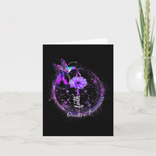 Tarjeta Cute Hummingbird Holding Purple Ribbon Sobredosis 