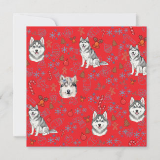 Tarjeta Cute Husky Dog Christmas Winter Seamless Pattern