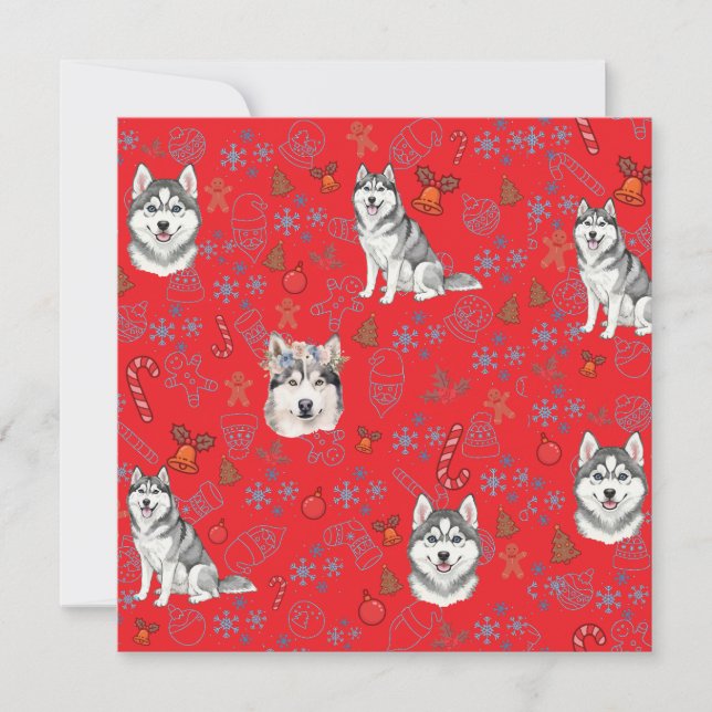 Tarjeta Cute Husky Dog Christmas Winter Seamless Pattern  (Anverso)