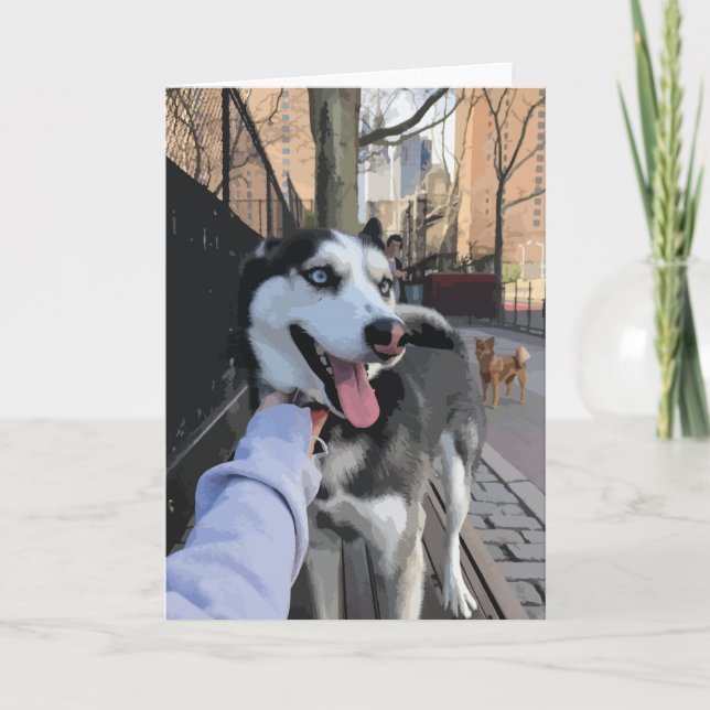 Tarjeta Cute Husky En Un Parque De Perros Con Lengua Fuera (Anverso)