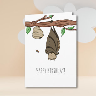 Tarjeta Cute Illustrated Bat Sleeping Happy Birthday