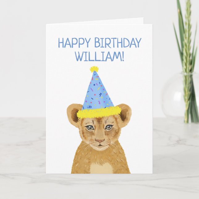 Tarjeta Cute Ilustracion de Lion Cub Feliz cumpleaños (Anverso)