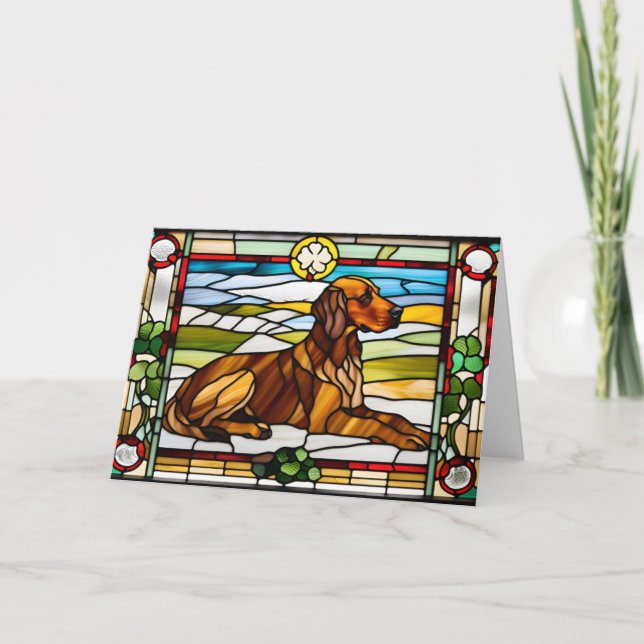 Tarjeta Cute Irish Setter Vidrio Emplomado (Anverso)