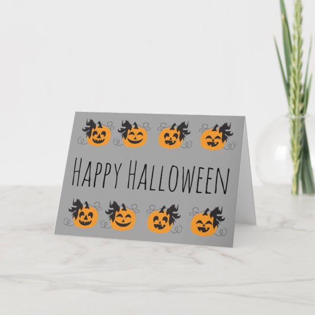 Tarjeta Cute Jack O Lantern Calabaza Naranja Boarder (Anverso)