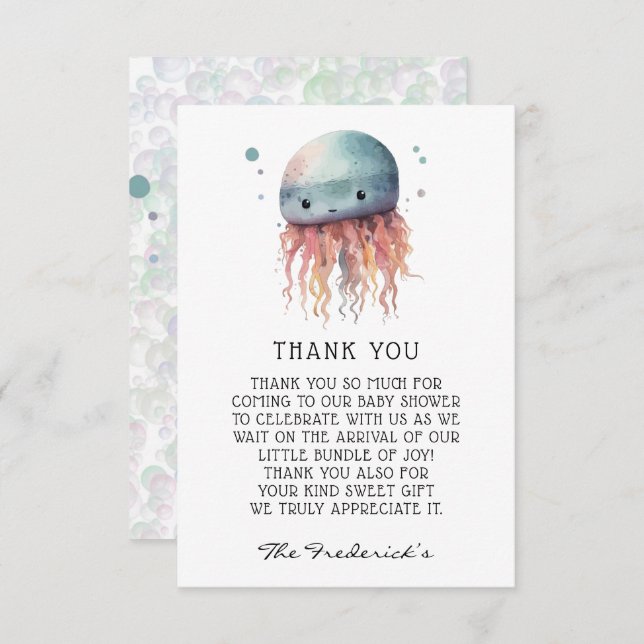 Tarjeta Cute Jellyfish Neutral Baby Shower Gracias (Anverso / Reverso)