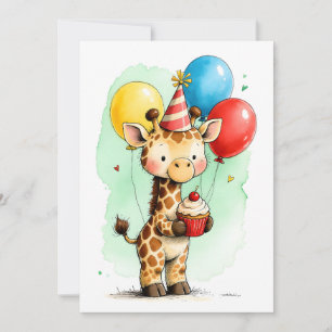 Tarjeta Cute Jirafa y Cumpleaños del Niño Feliz Cumpleaños
