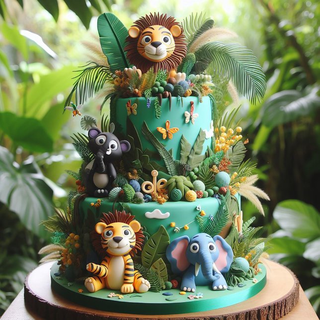 TARJETA CUTE JUNGLE TEMÁTICO NIÑOS CUMPLEAÑOS CAKE (Subido por el creador)