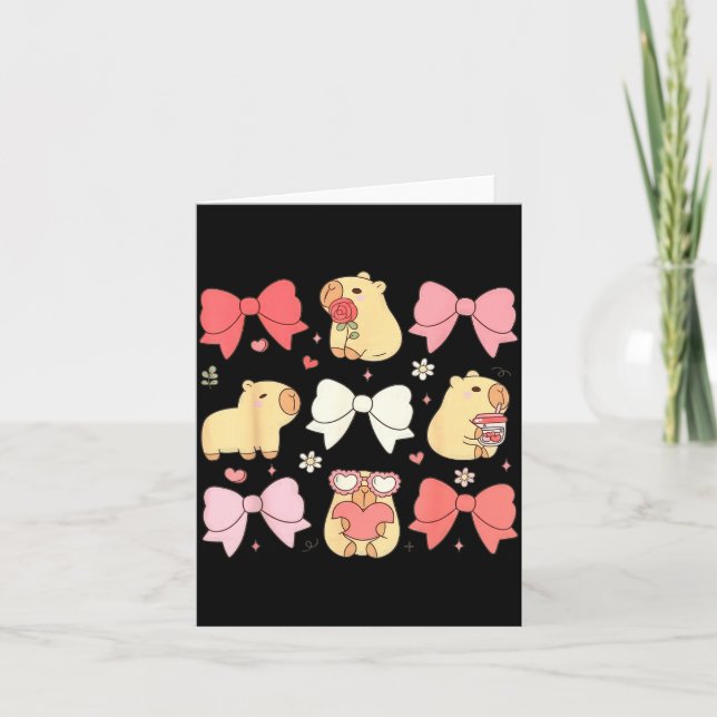 Tarjeta Cute Kawaii Animals And Nk Coquette Bows Aesthetic (Anverso)