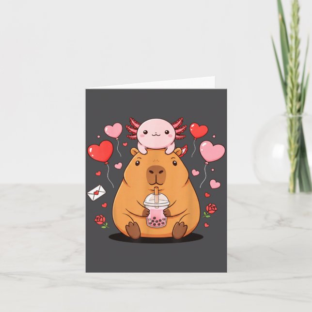 Tarjeta Cute Kawaii Axolotl Capybara Bubble Tea Boys Girls (Anverso)