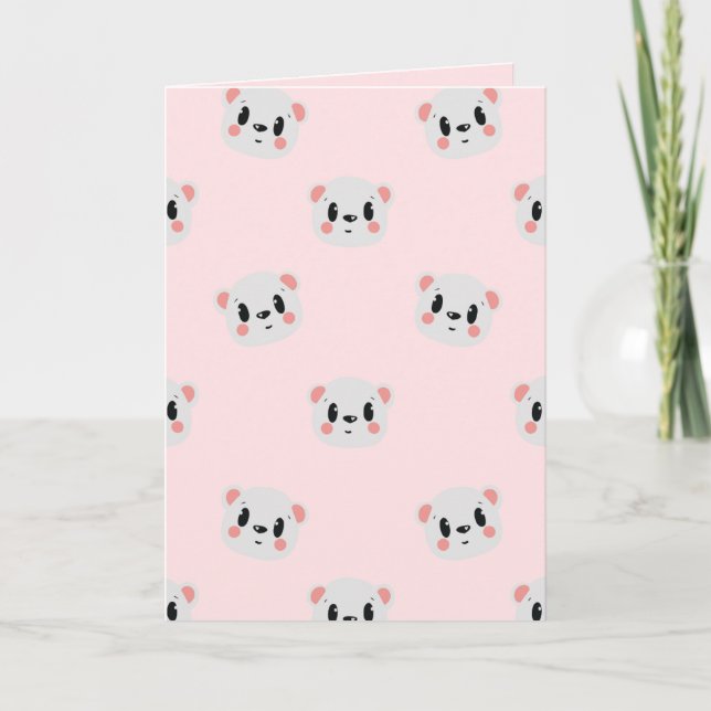 Tarjeta Cute Kawaii Bear Face Pattern on Pastel Pink (Anverso)