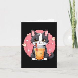 Tarjeta Cute Kawaii Cat Boba Tea japonés Estilo Tuxedo Kit