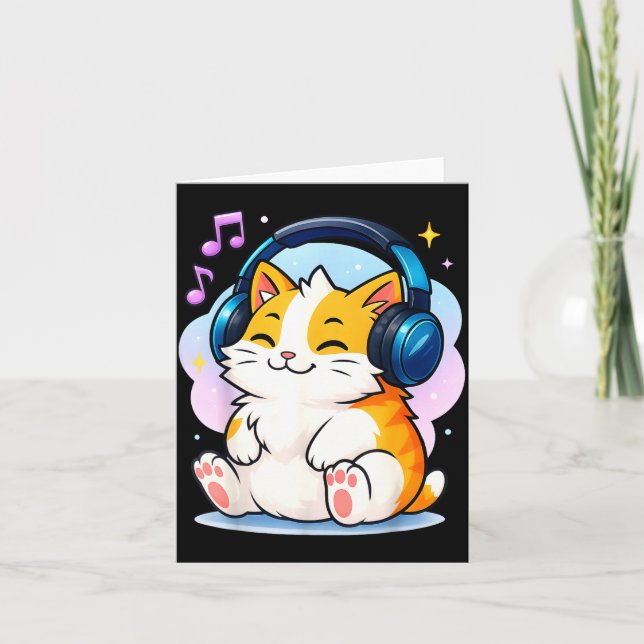 Tarjeta Cute Kawaii Cat Neko Funny Music Kitten Lover K-p  (Anverso)