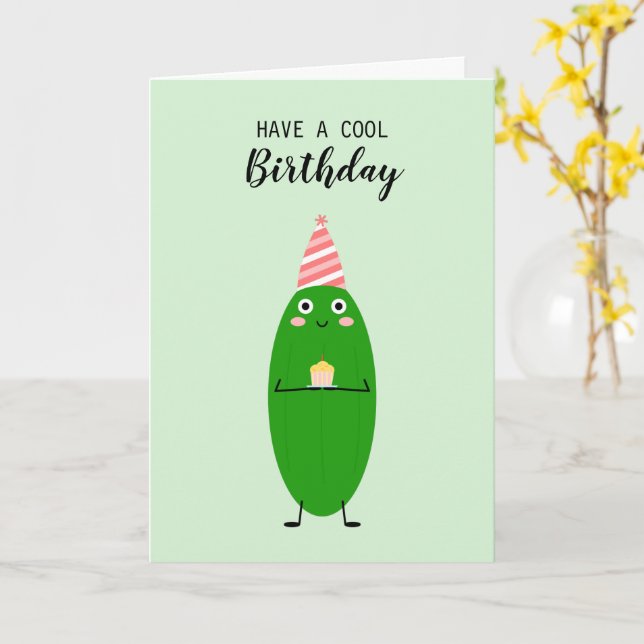 Tarjeta Cute Kawaii Cucumber Cake Vegan Guay Cumpleaños (flor amarilla)