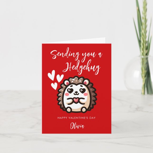 Tarjeta Cute Kawaii Erizo Pun Día de San Valentín (Anverso)