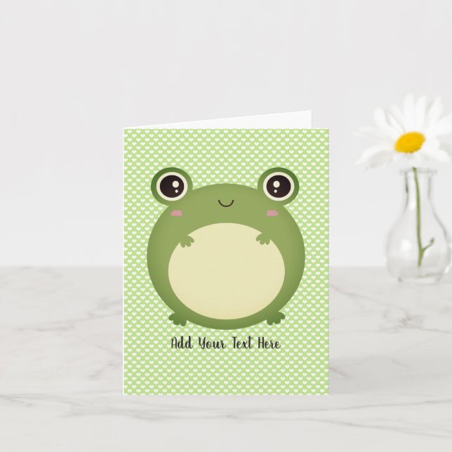 Tarjeta Cute Kawaii Frog Texto personalizado en blanco den (Planta pequeña)
