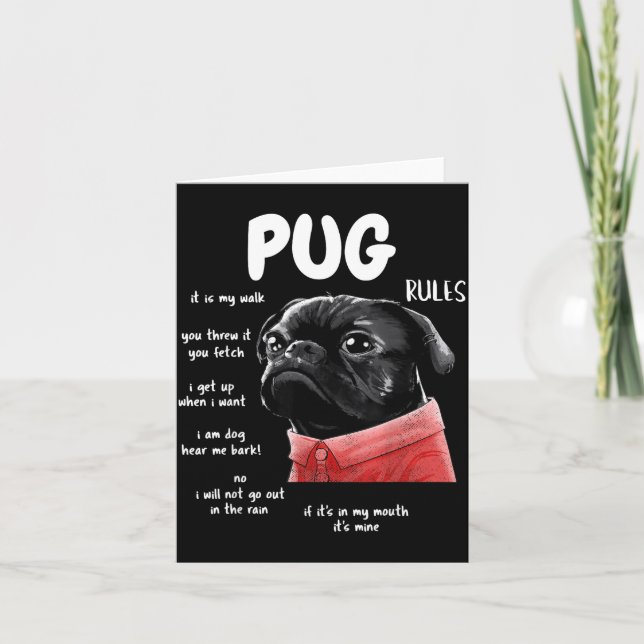 Tarjeta Cute Kawaii Funny Black Pug Dog Rules Men Women Ki (Anverso)