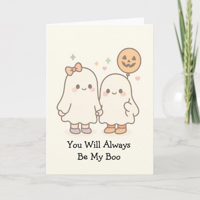 Tarjeta Cute Kawaii Ghost Couple Halloween (Anverso)