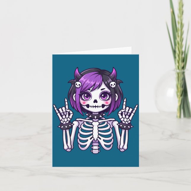 Tarjeta Cute Kawaii Goth Girl Skeleton Punk-goth Alternati (Anverso)