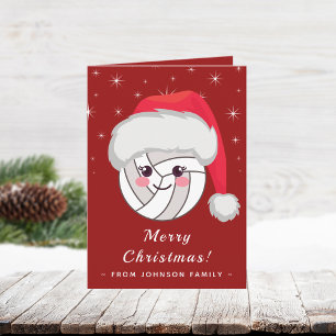 Tarjeta Cute Kawaii Pelota De Voleibol Santa Sombrero Xmas