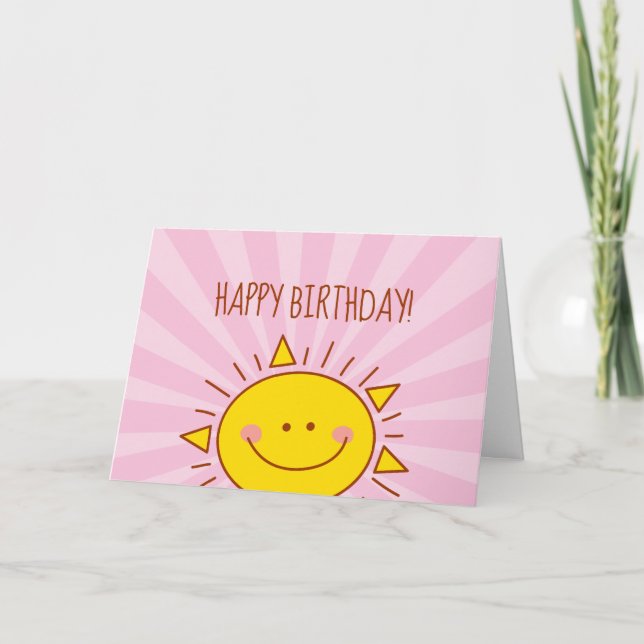 Tarjeta Cute Kawaii Pequeño Sunshine Rosa Feliz Cumpleaños (Anverso)