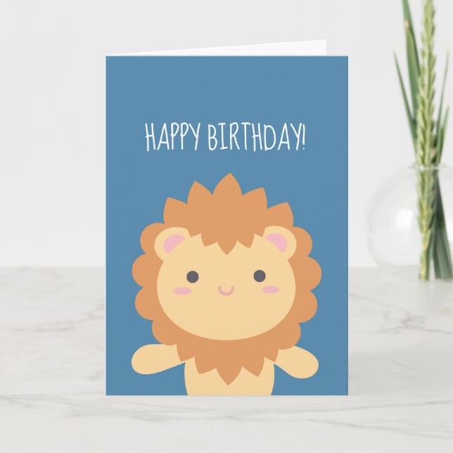 Tarjeta Cute Kawaii Personalizado niño león feliz cumpleañ (Anverso)