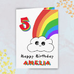 Tarjeta Cute Kawaii Rainbow Cloud Kids Feliz cumpleaños<br><div class="desc">Cute Kawaii Rainbow Cloud Kids Happy Birthday Card. Tarjeta de felicitación de cumpleaños para niños - niño o chica. El diseño tiene una linda nube kawaii con arco iris, texto feliz de cumpleaños, el nombre de un niño y la edad de un niño. En el reverso de la tarjeta está...</div>