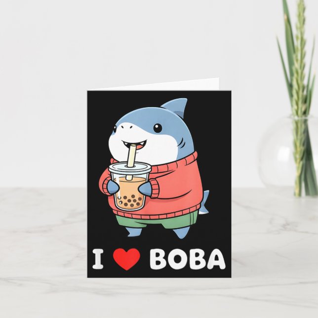 Tarjeta Cute Kawaii Shark Boba Tea Funny Bubble Tea Lover  (Anverso)