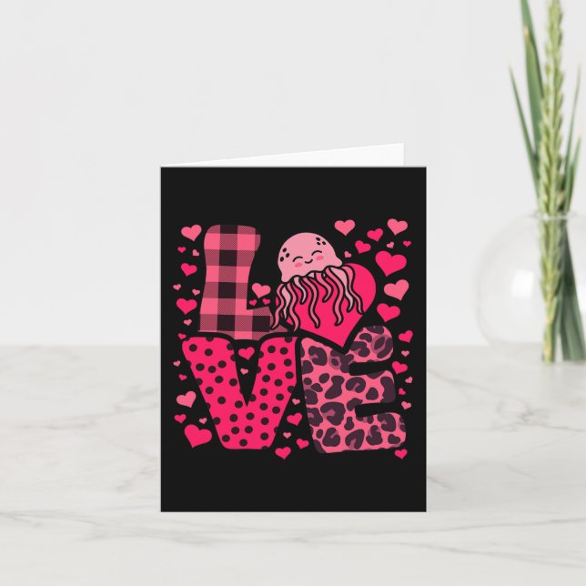 Tarjeta Cute Kawaii Valentine Jellyfish Love Hearts Valent (Anverso)