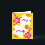 Tarjeta Cute Kids Birday Cards<br><div class="desc">Tarjetas de cumpleaños de un niño personalizable para chicas con un borde de una flor rosa y morada usando un gorra de cumpleaños y el dicho Feliz Cumpleaños.</div>