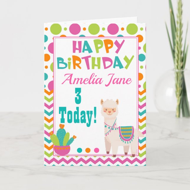 Tarjeta Cute Kids Llama Birthday (Anverso)