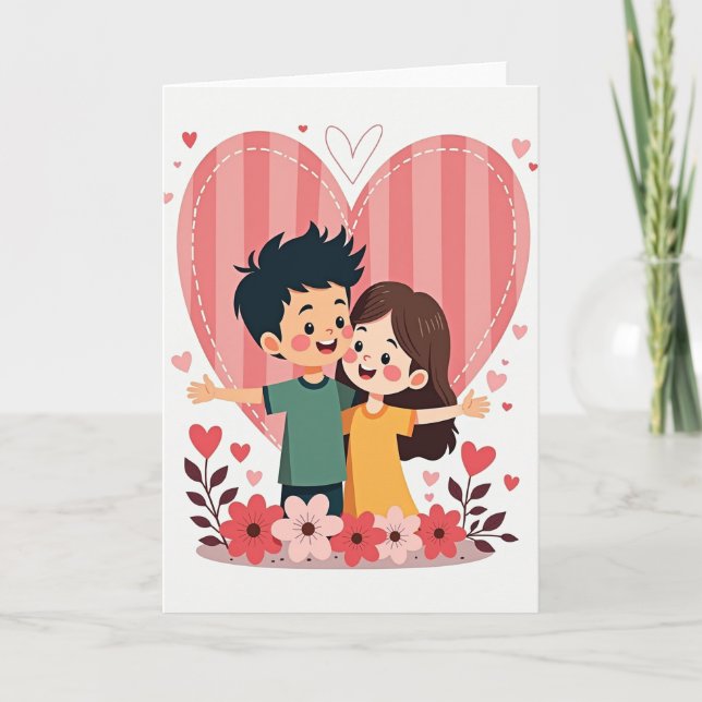 Tarjeta Cute Kids Valentines Hug Card (Anverso)