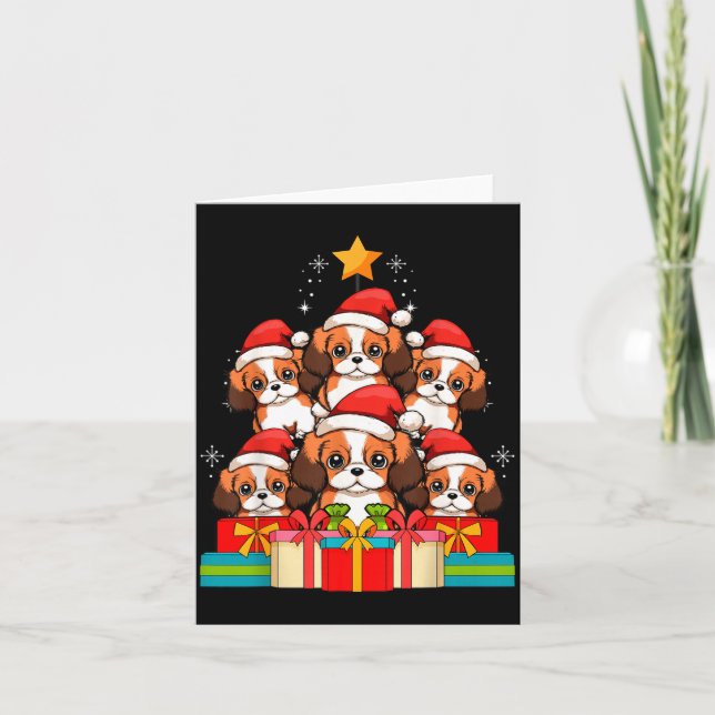 Tarjeta Cute King Charles Cavalier Le Perro Navidad Árbol  (Anverso)