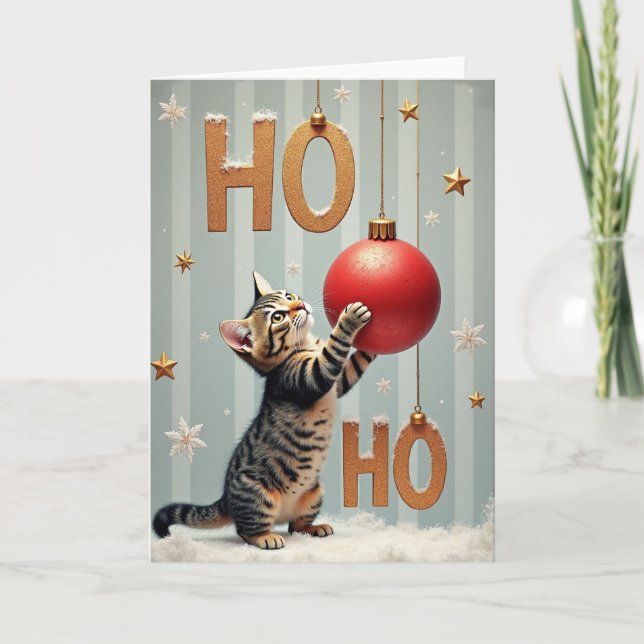 Tarjeta Cute Kitten Christmas Ho Ho (Anverso)