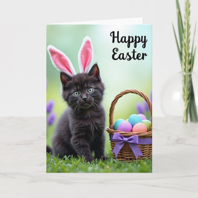Tarjeta Cute Kitten Easter Wishes Card (Anverso)