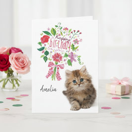 Tarjeta Cute Kitten Floral Bouquet Birday Card