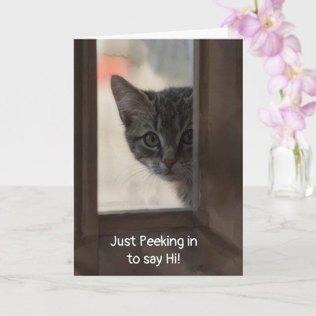 Tarjeta Cute Kitten Peeking In Window Thinking of You (Orquídea)