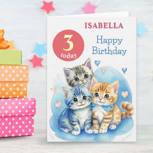 Tarjeta Cute Kittens Nombre Personalizado Edad Niños Feliz