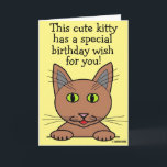 Tarjeta Cute Kitty Funny Pun Birthday Card<br><div class="desc">¡Esta graciosa tarjeta de cumpleaños de un juego de palabras tiene un lindo gatito personalizado! Pintura de Aaron Gibbs.</div>