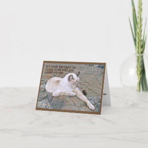 TARJETA CUTE KITTY SONRIENDO EN ROCA/OJOS CERRADOS/CUMPLEA