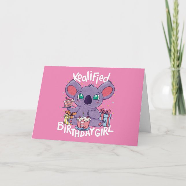 Tarjeta Cute Koala Bear Koalified Birthday Chica Pink (Anverso)